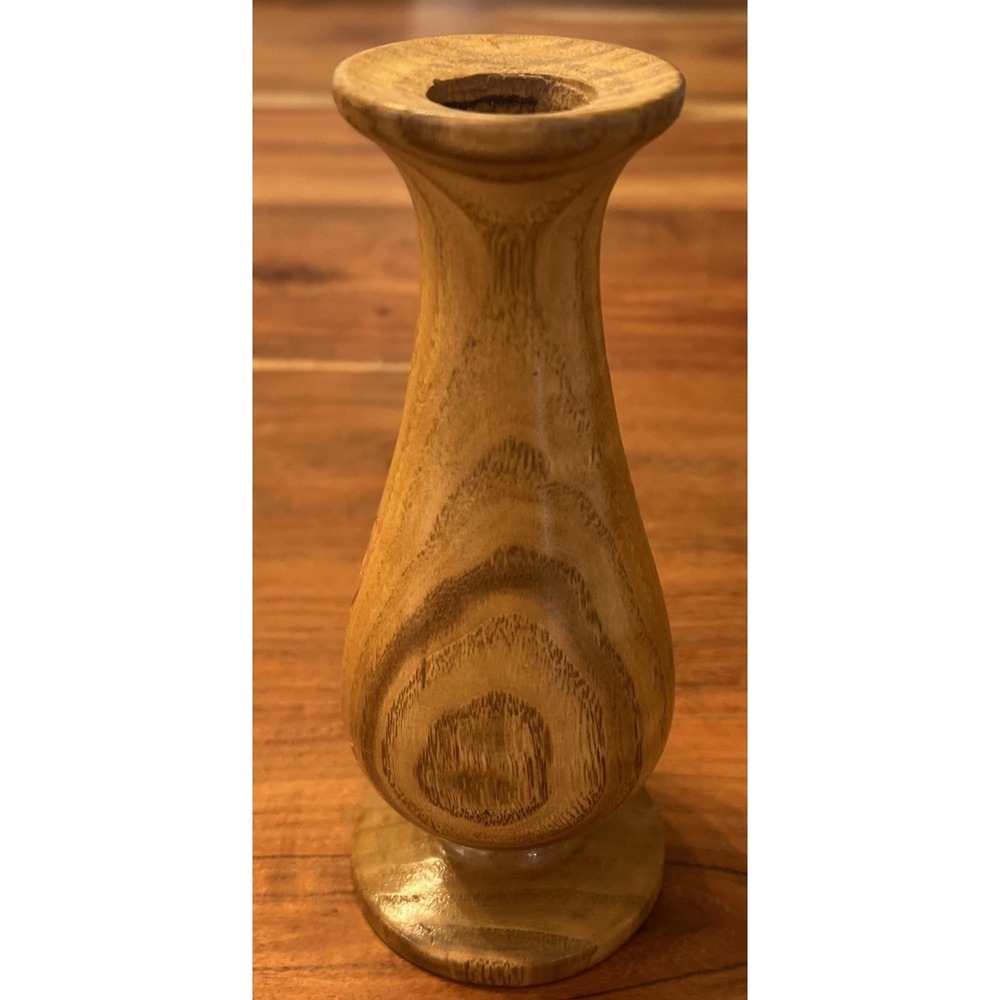 Hand‎ Carved Chestnut Wood Vase Rustic 6.5" Signed